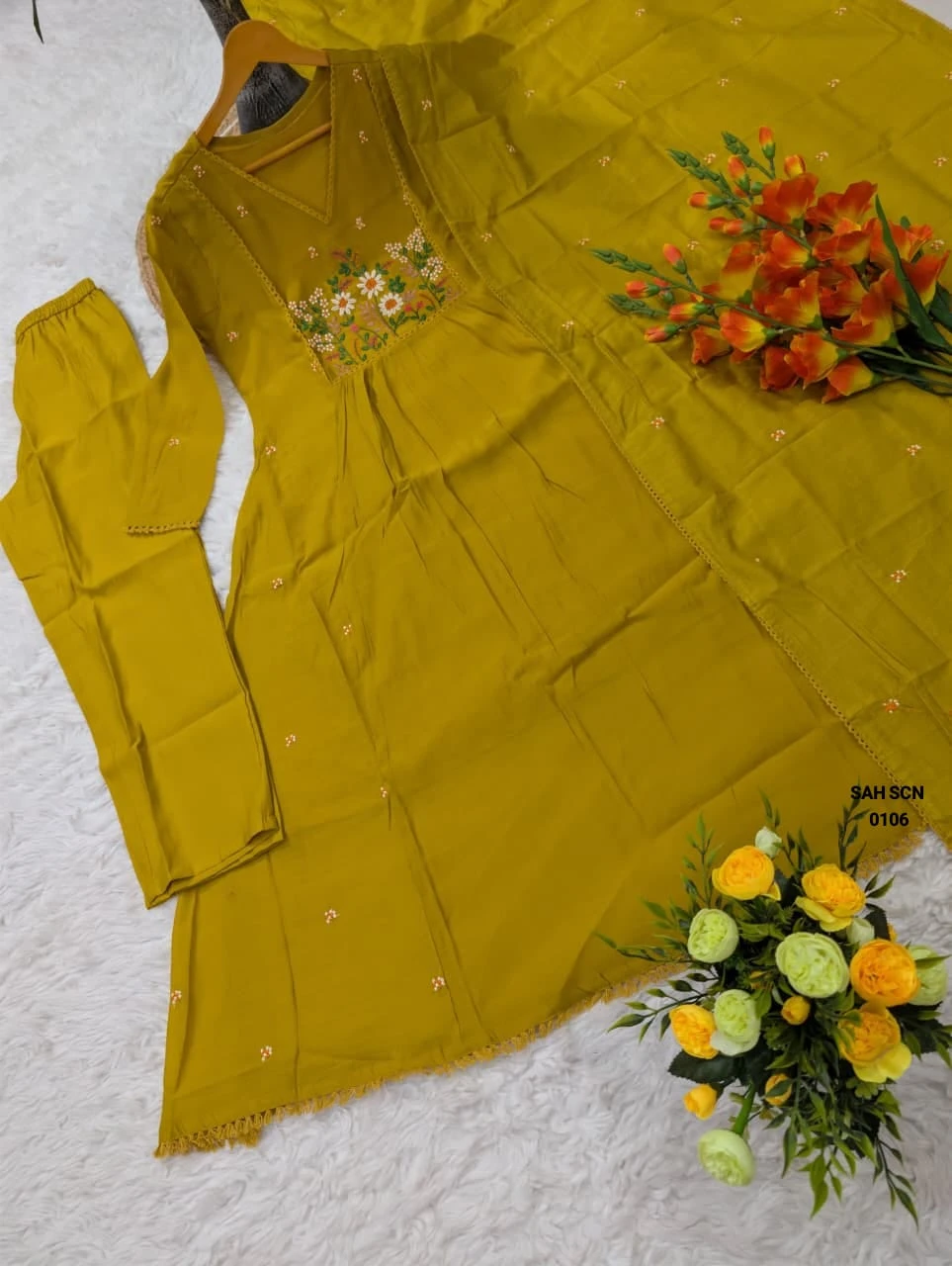 WOMEN'S PURE VISCOSE MUL CHANDERI EMBROIDERY WORK WITH  KURTA SETS
